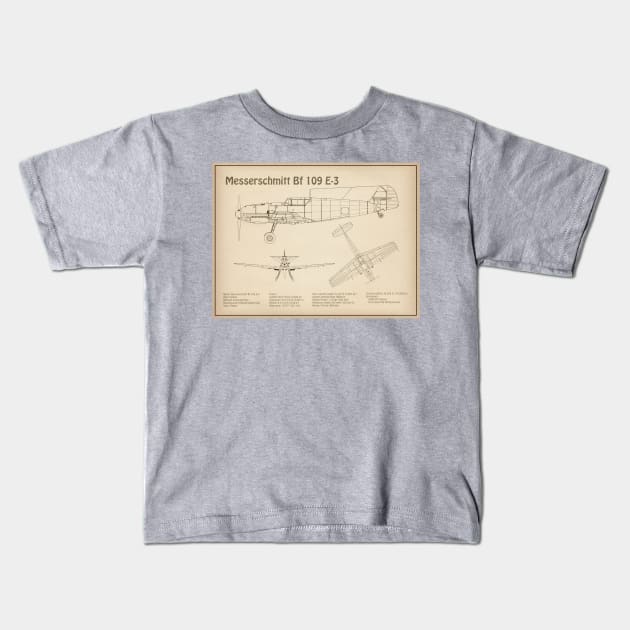 Messerschmitt Bf 109 E-3 - Airplane Blueprint - SD Kids T-Shirt by SPJE Illustration Photography